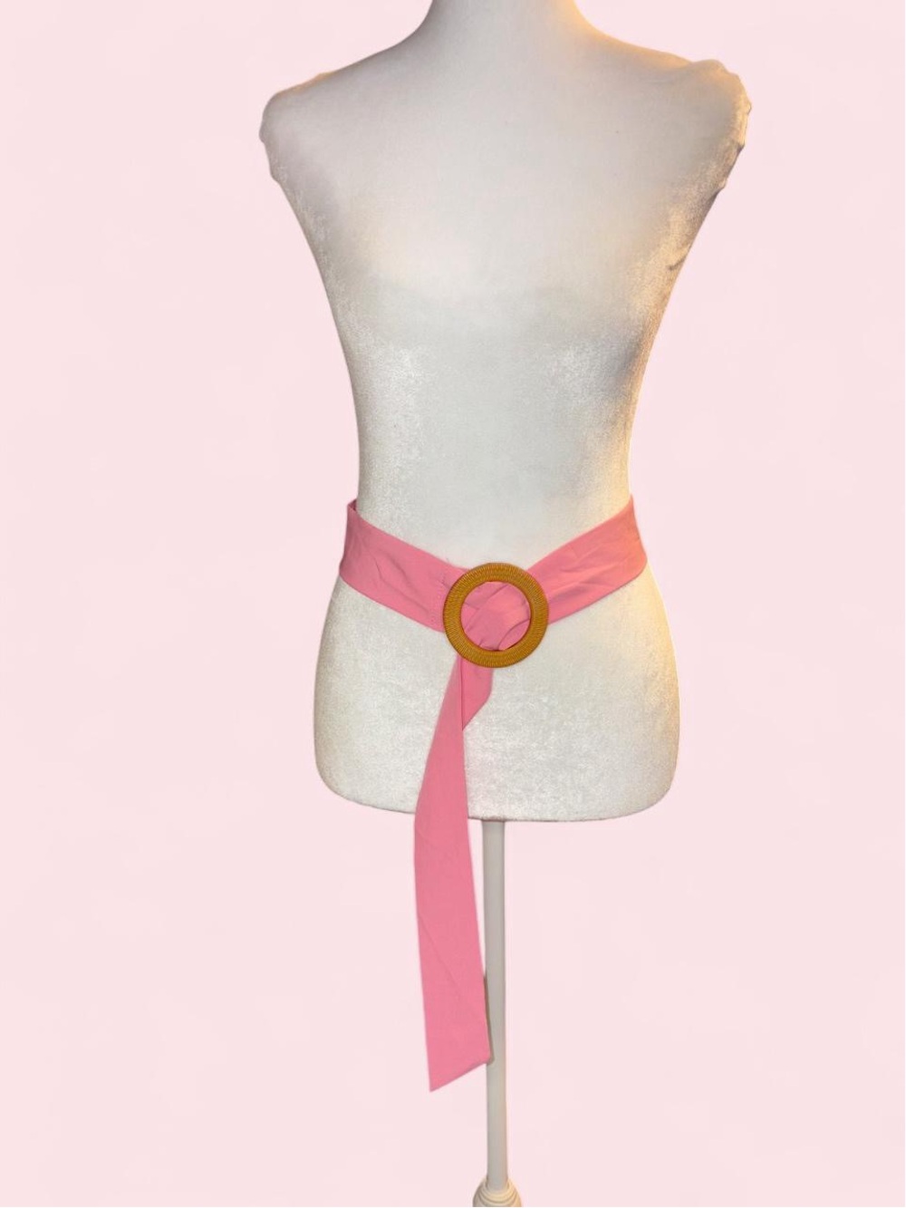 Pink Fabric Waist Belt with Round Wood Buckle - Women Accessories